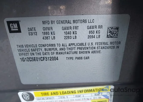 2012 Chevrolet Malibu 1Lt z USA, uszkodzony, nr VIN 1G1ZC5E01CF312004